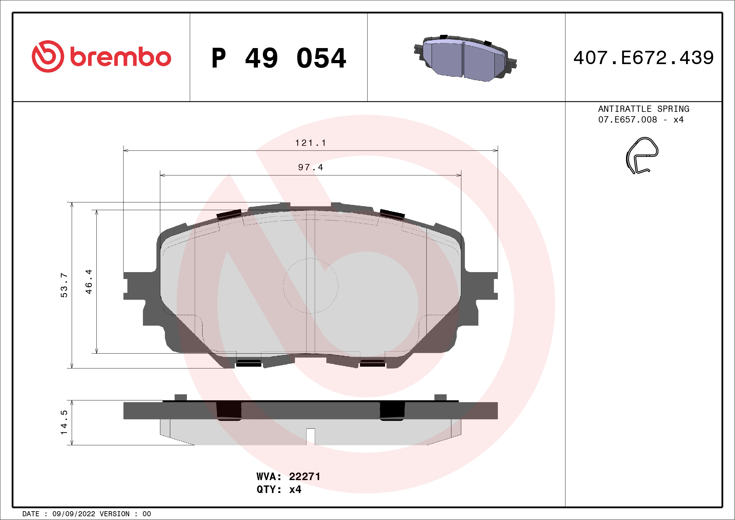A.B.S. P 49 054 BREMBO Bremsbelagsatz, Scheibenbremse